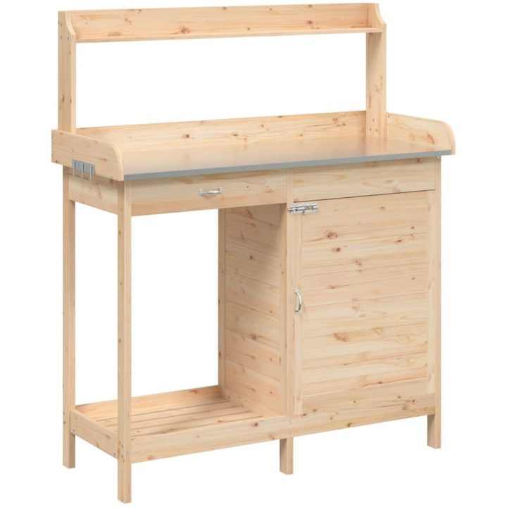 Odlingsbänk med skåp 110,5x45x124,5 cm massivt granträ vidaXL – bild 2