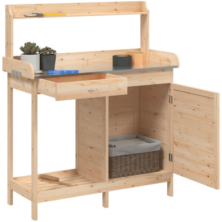 Odlingsbänk med skåp 110,5x45x124,5 cm massivt granträ vidaXL – bild 5