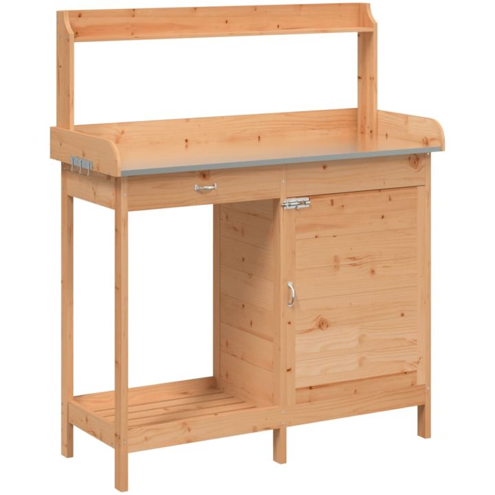 Odlingsbänk med skåp brun 110,5x45x124,5 cm massivt granträ vidaXL – bild 2