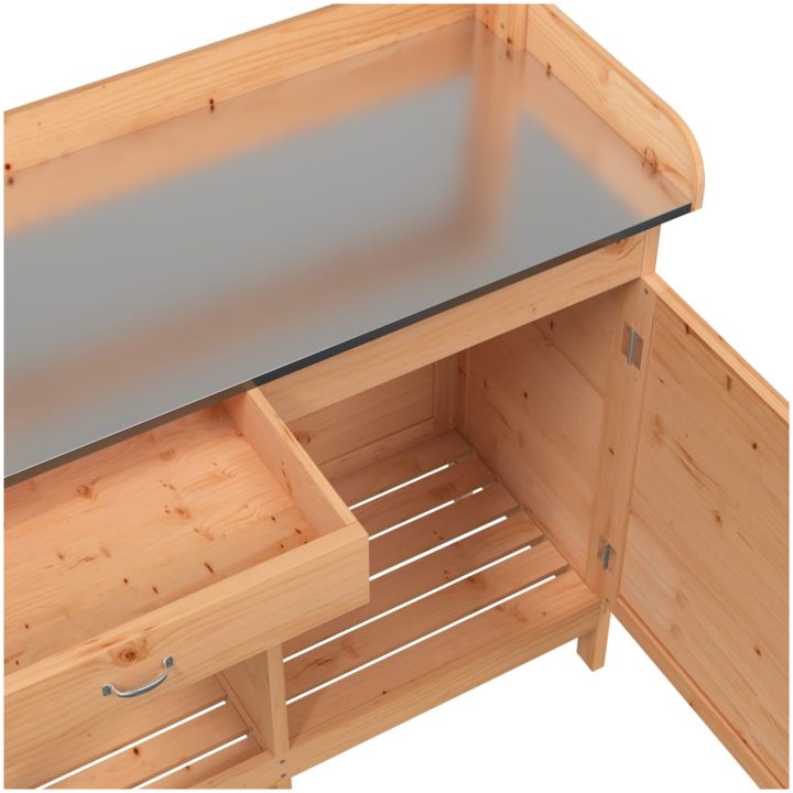 Odlingsbänk med skåp brun 110,5x45x124,5 cm massivt granträ vidaXL – bild 11