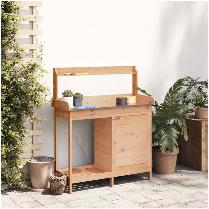 Odlingsbänk med skåp brun 110,5x45x124,5 cm massivt granträ vidaXL – bild 3