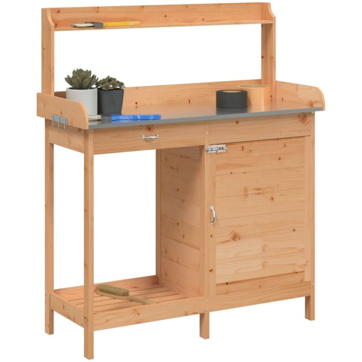 Odlingsbänk med skåp brun 110,5x45x124,5 cm massivt granträ vidaXL – bild 4