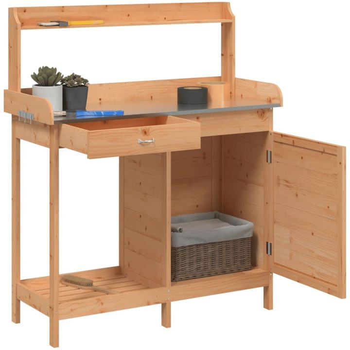 Odlingsbänk med skåp brun 110,5x45x124,5 cm massivt granträ vidaXL – bild 5