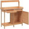 Odlingsbänk med skåp brun 110,5x45x124,5 cm massivt granträ vidaXL – miniatyr 6