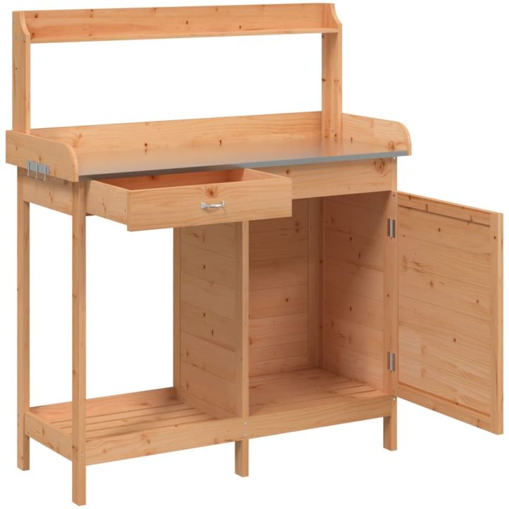 Odlingsbänk med skåp brun 110,5x45x124,5 cm massivt granträ vidaXL – bild 6