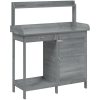 Odlingsbänk med skåp grå 110,5x45x124,5 cm massivt granträ vidaXL – miniatyr 2
