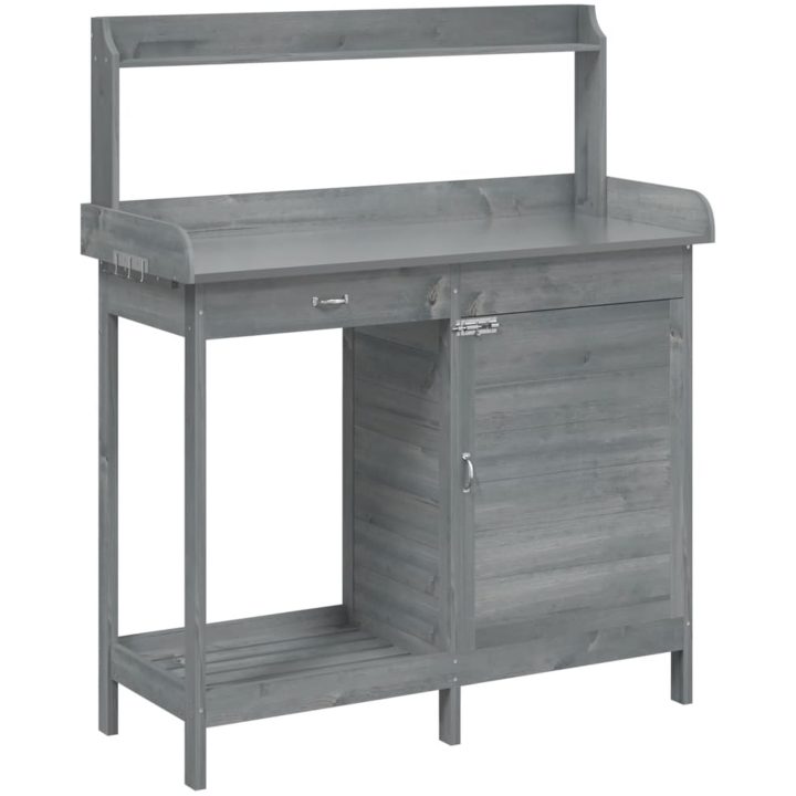 Odlingsbänk med skåp grå 110,5x45x124,5 cm massivt granträ vidaXL – bild 2