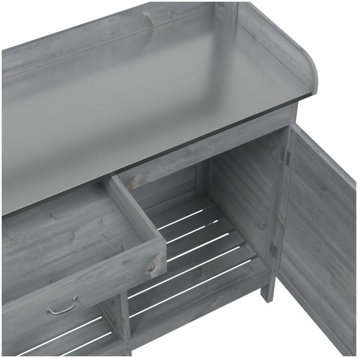 Odlingsbänk med skåp grå 110,5x45x124,5 cm massivt granträ vidaXL – bild 11