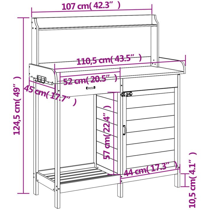 Odlingsbänk med skåp grå 110,5x45x124,5 cm massivt granträ vidaXL – bild 12