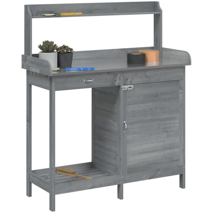 Odlingsbänk med skåp grå 110,5x45x124,5 cm massivt granträ vidaXL – bild 4