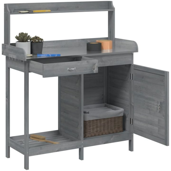 Odlingsbänk med skåp grå 110,5x45x124,5 cm massivt granträ vidaXL – bild 5