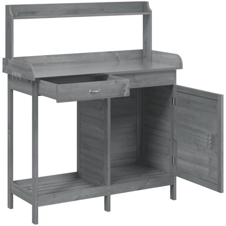 Odlingsbänk med skåp grå 110,5x45x124,5 cm massivt granträ vidaXL – bild 6