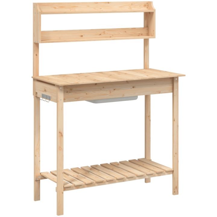 Odlingsbänk med vask 110,5x45x124,5 cm massivt granträ vidaXL – bild 2