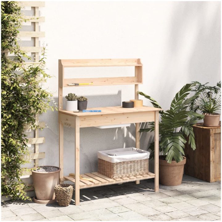 Odlingsbänk med vask 110,5x45x124,5 cm massivt granträ vidaXL – bild 3