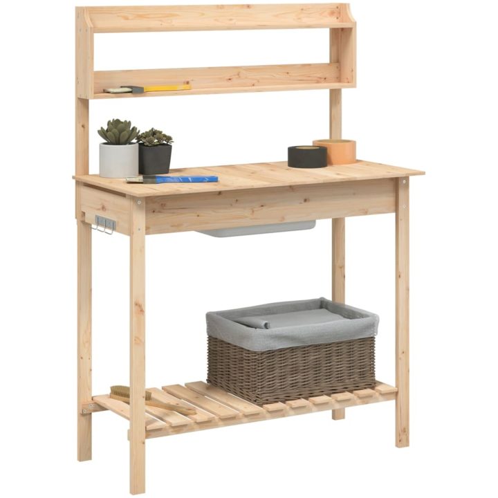 Odlingsbänk med vask 110,5x45x124,5 cm massivt granträ vidaXL – bild 4