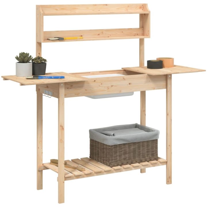 Odlingsbänk med vask 110,5x45x124,5 cm massivt granträ vidaXL – bild 5
