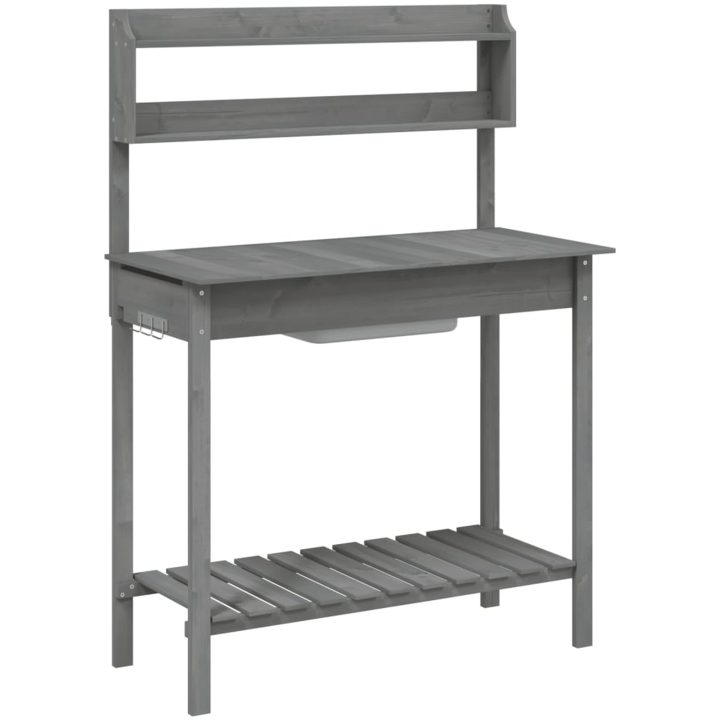 Odlingsbänk med vask grå 110,5x45x124,5 cm massivt granträ vidaXL – bild 2