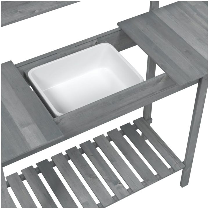 Odlingsbänk med vask grå 110,5x45x124,5 cm massivt granträ vidaXL – bild 11