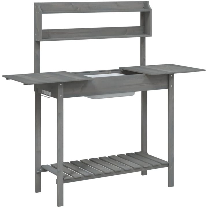 Odlingsbänk med vask grå 110,5x45x124,5 cm massivt granträ vidaXL – bild 6