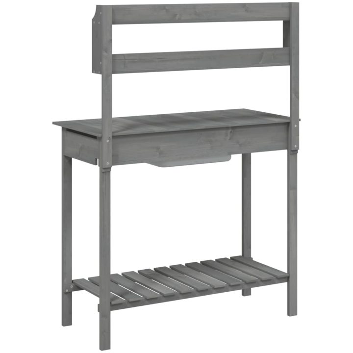 Odlingsbänk med vask grå 110,5x45x124,5 cm massivt granträ vidaXL – bild 9