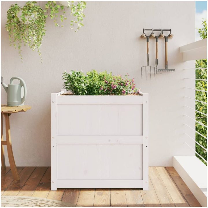 Odlingslåda 70x70x70 cm vit massiv furu vidaXL – bild 3