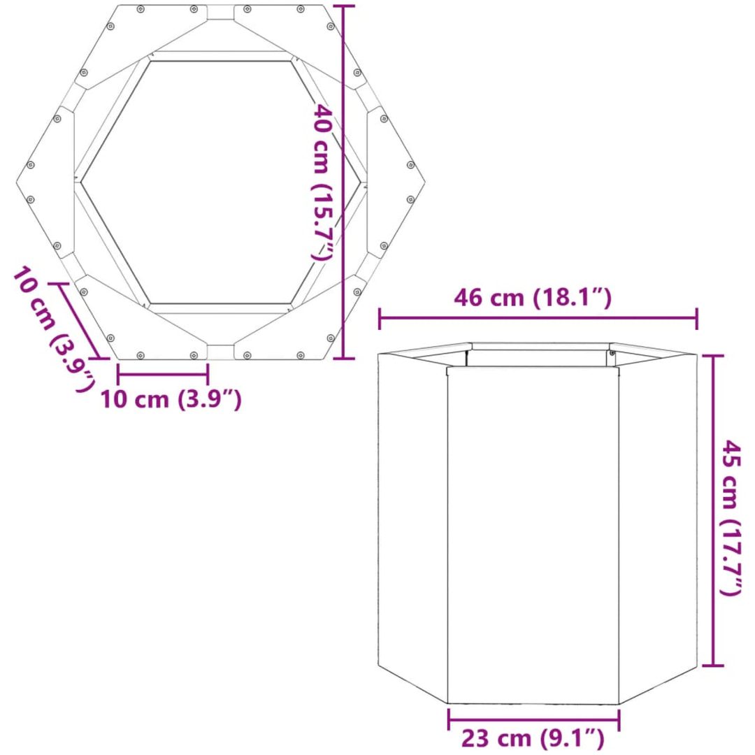 Odlingslåda antracit sexkantig stål vidaXL 46 x 40 x 45 cm – bild 10