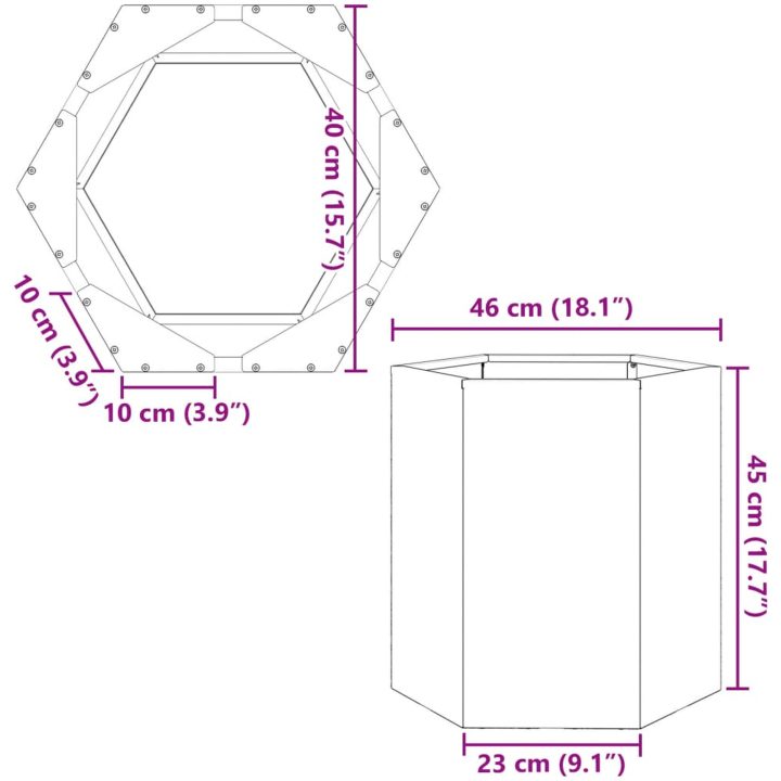 Odlingslåda antracit sexkantig stål vidaXL 46 x 40 x 45 cm – bild 10
