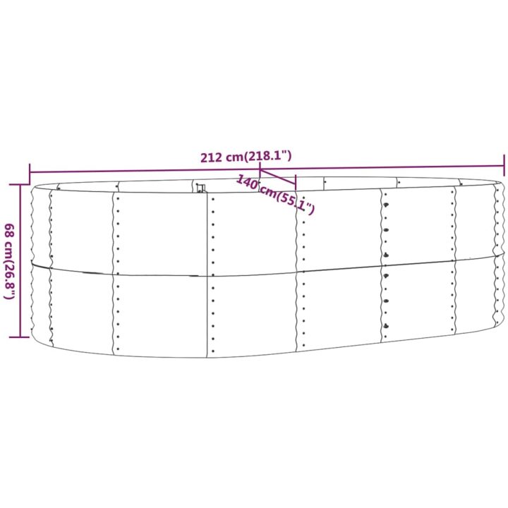 Odlingslåda brun pulverlackerat stål vidaXL 212 x 140 x 68 cm – bild 6
