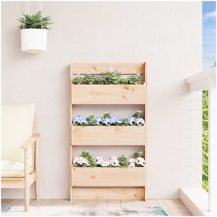 Odlingslåda för vägg 3 nivåer 60x18,5x110 cm massiv furu vidaXL – bild 3