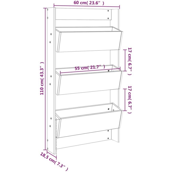 Odlingslåda för vägg 3 nivåer 60x18,5x110 cm massivt douglasträ vidaXL – bild 9