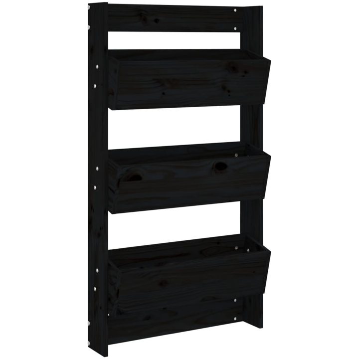 Odlingslåda för vägg 3 nivåer 60x18,5x110 cm svart massiv furu vidaXL – bild 2