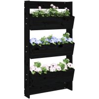 Odlingslåda för vägg 3 nivåer 60x18,5x110 cm svart massiv furu vidaXL
