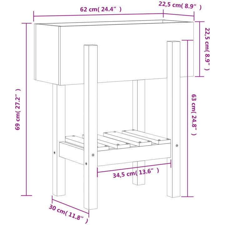 Odlingslåda honungsbrun massiv furu vidaXL 62 x 30 x 69 cm – bild 9