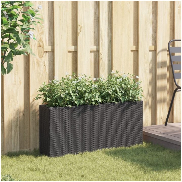 Odlingslåda med 2 krukor svart 90x20x40 cm konstrotting vidaXL – bild 3