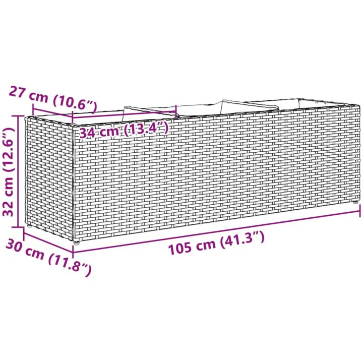 Odlingslåda med 3 krukor grå konstrotting vidaXL 105 x 30 x 32 cm – bild 11