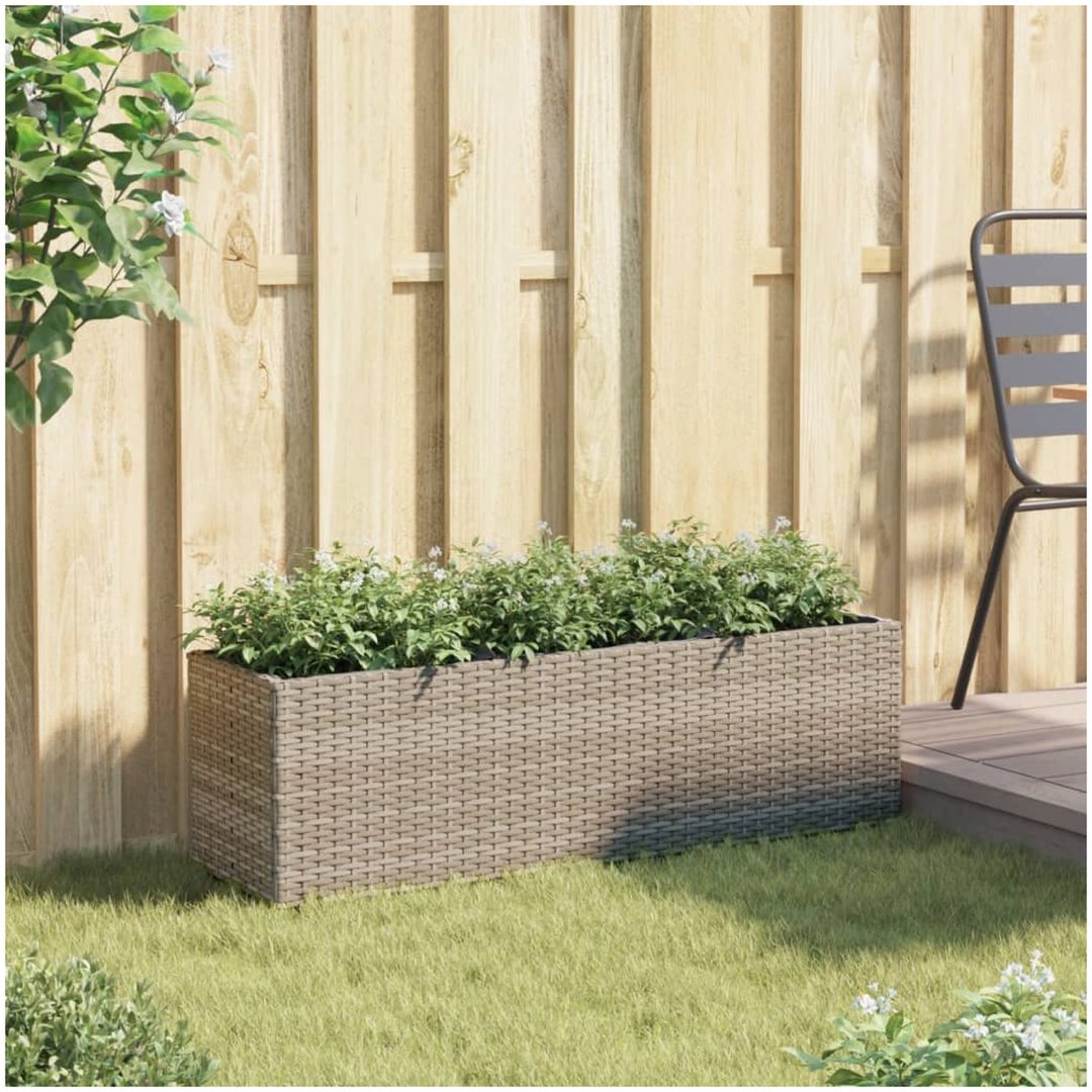 Odlingslåda med 3 krukor grå konstrotting vidaXL 105 x 30 x 32 cm – bild 3