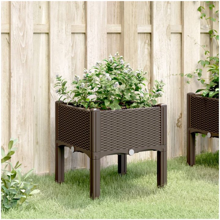 Odlingslåda med ben brun PP vidaXL 40 x 40 x 42 cm – bild 3