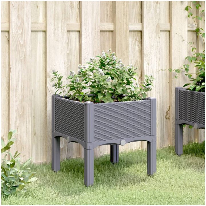 Odlingslåda med ben grå PP vidaXL 40 x 40 x 42 cm – bild 3