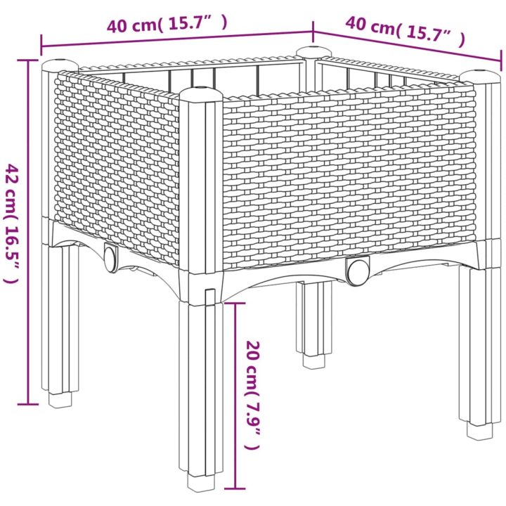 Odlingslåda med ben grå PP vidaXL 40 x 40 x 42 cm – bild 8