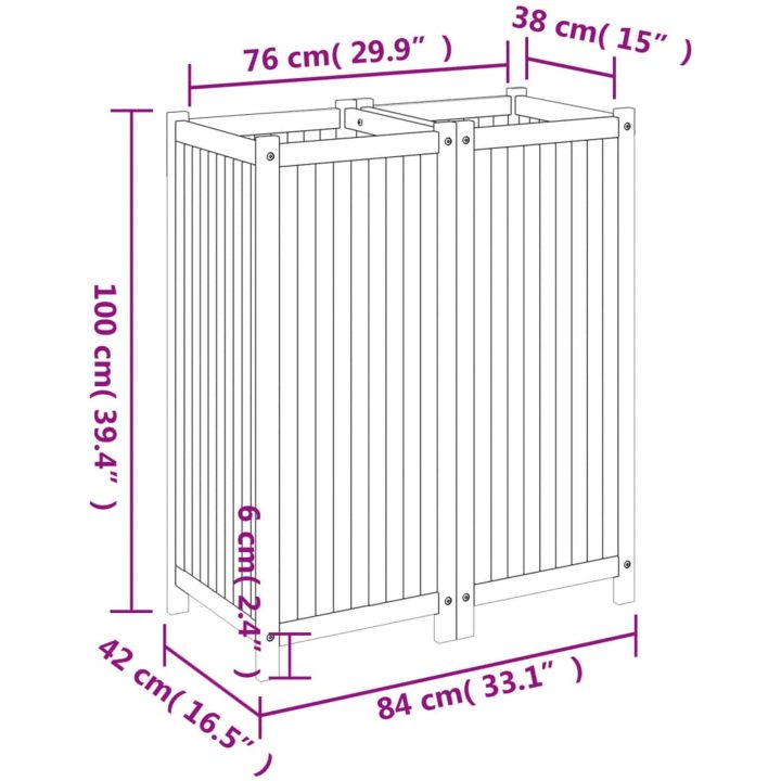 Odlingslåda med foder 84x42x100 cm massivt akaciaträ vidaXL 80 x 42 x 100 cm – bild 9