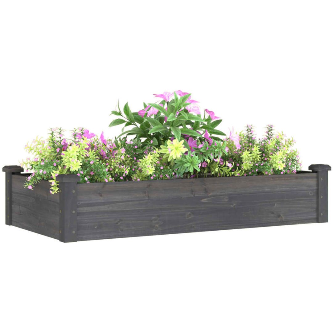 Odlingslåda med foder grå massivt granträ vidaXL 120 x 60 x 25 cm – bild 3