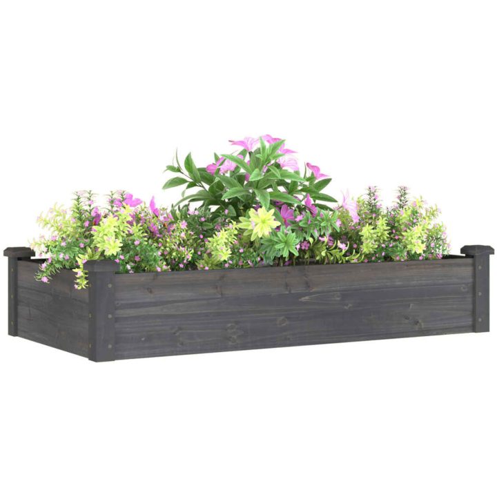Odlingslåda med foder grå massivt granträ vidaXL 120 x 60 x 25 cm – bild 3
