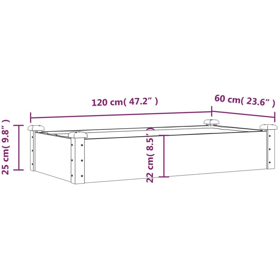 Odlingslåda med foder grå massivt granträ vidaXL 120 x 60 x 25 cm – bild 8