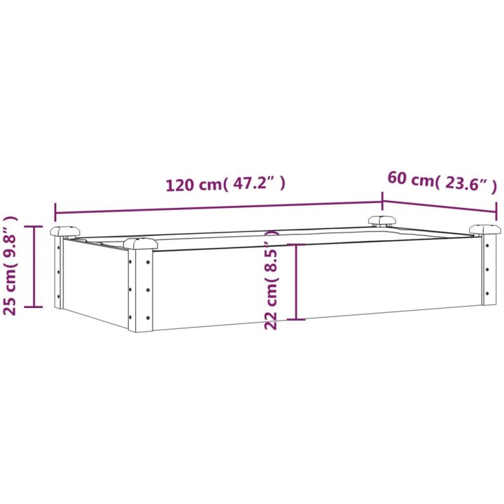 Odlingslåda med foder grå massivt granträ vidaXL 120 x 60 x 25 cm – bild 8