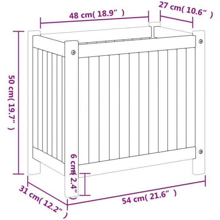 Odlingslåda med foder massivt akaciaträ vidaXL 54 x 31 x 50 cm – bild 9
