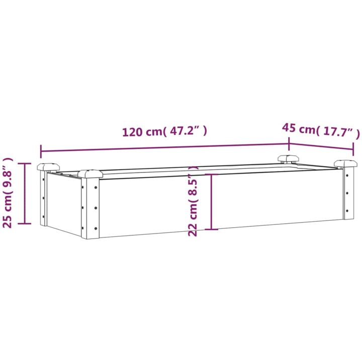 Odlingslåda med foder massivt granträ vidaXL 120 x 45 x 25 cm – bild 8