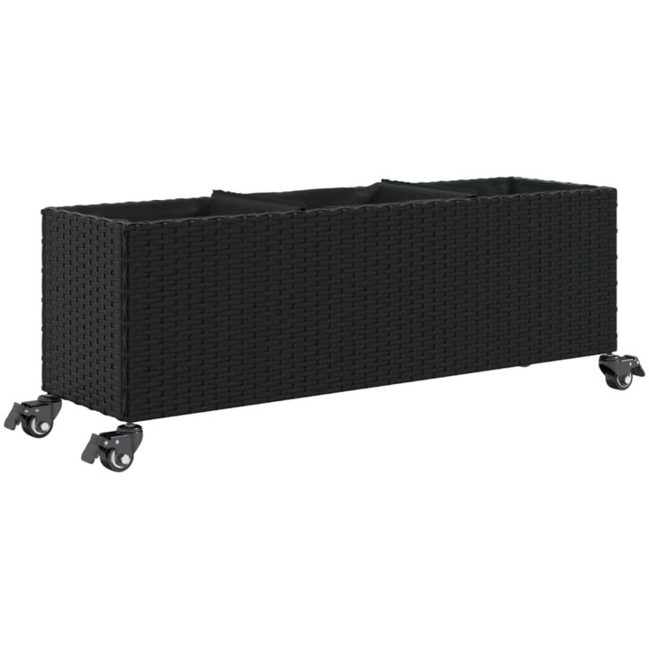 Odlingslåda med hjul & 3 krukor svart konstrotting vidaXL 107 x 32 x 38 cm – bild 2
