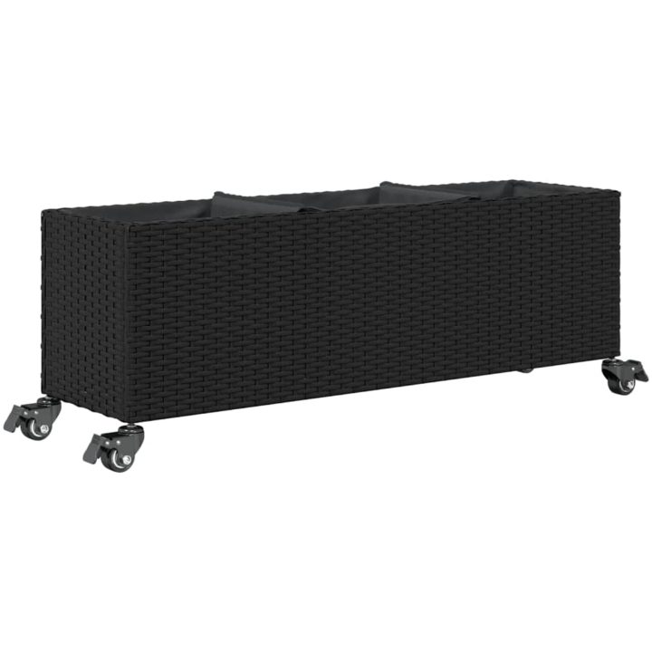 Odlingslåda med hjul & 3 krukor svart konstrotting vidaXL 107 x 32 x 38 cm – bild 7