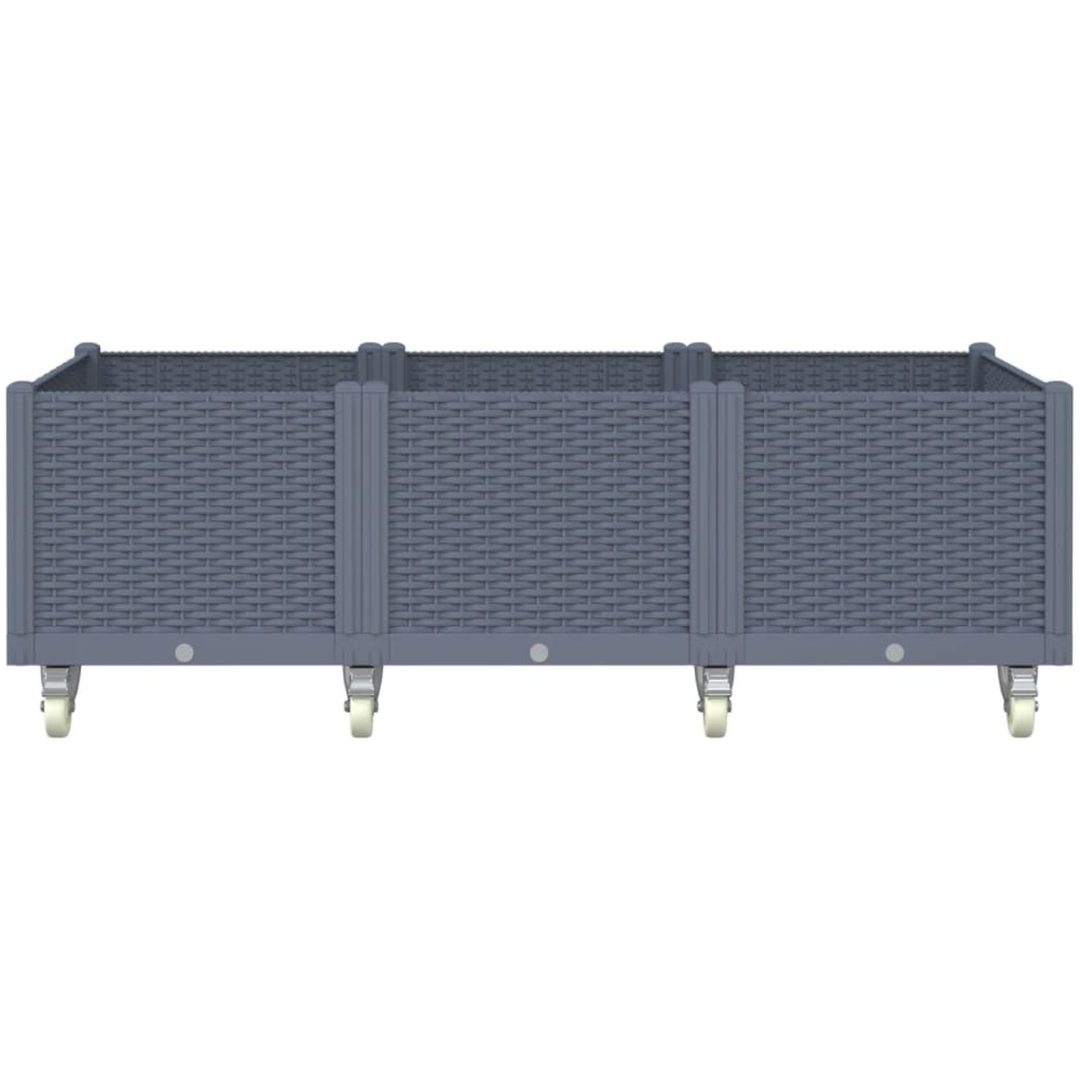Odlingslåda med hjul grå PP vidaXL 150 x 80 x 54 cm – bild 3