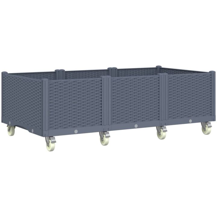 Odlingslåda med hjul grå PP vidaXL 150 x 80 x 54 cm – bild 5